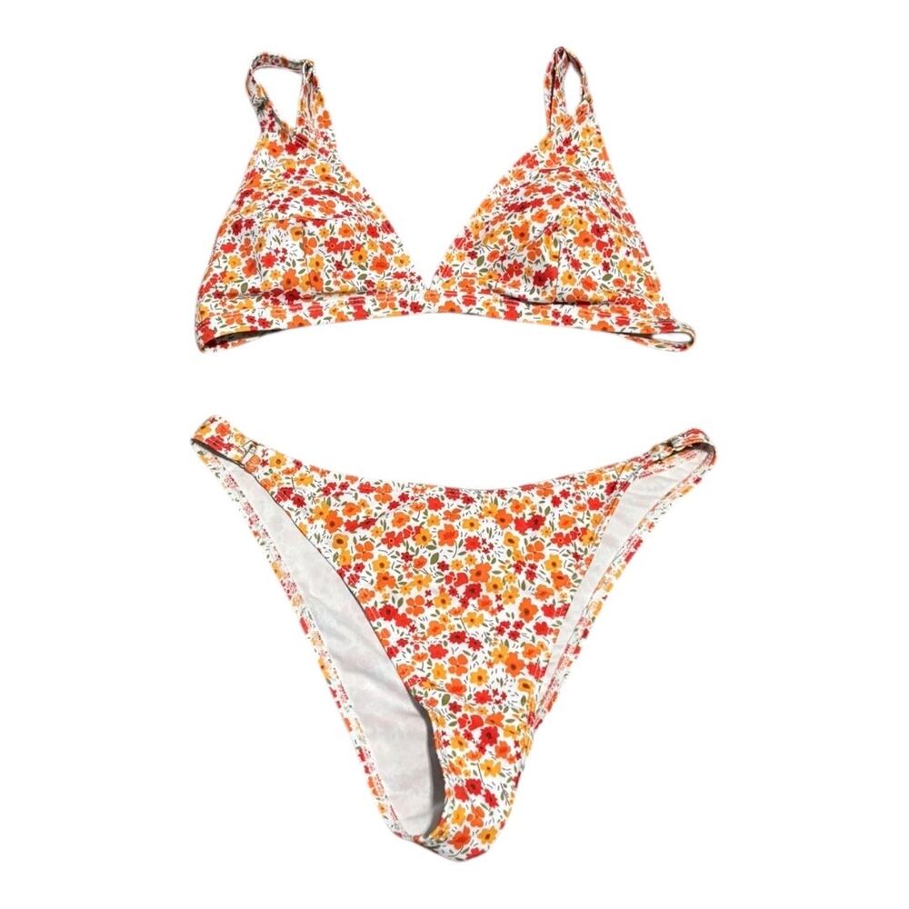 Orange & Red Floral Bikini Size M